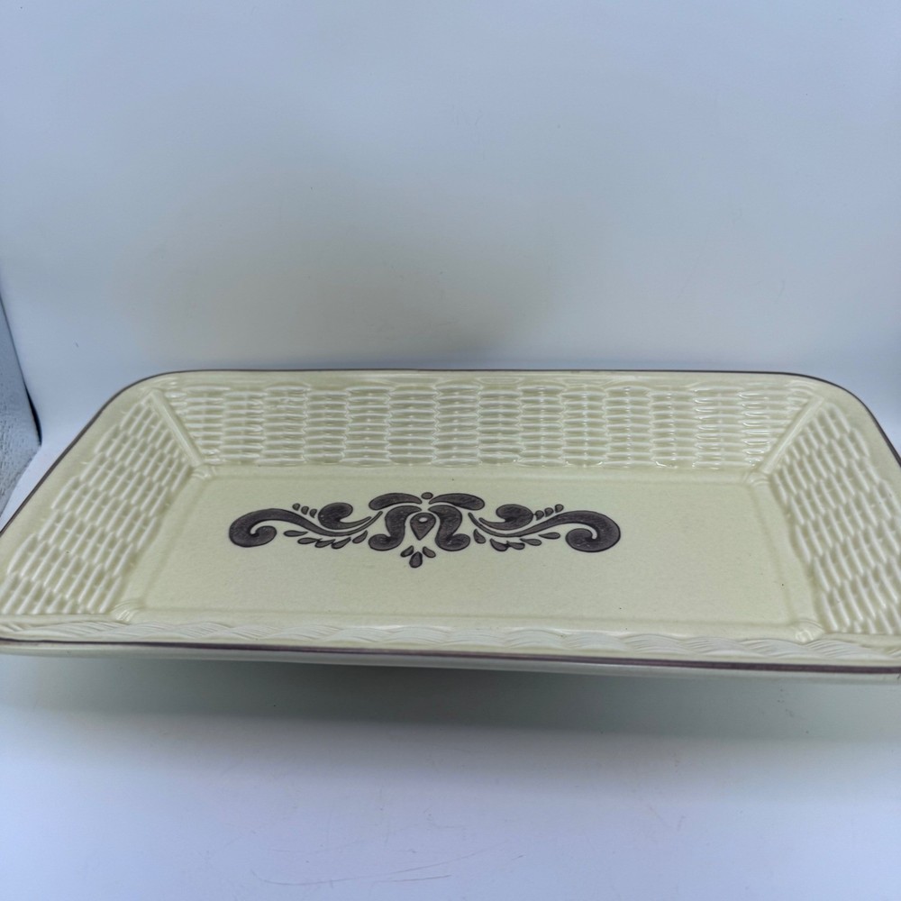 Pfaltzgraff Yorktowne Stoneware Rectangular Serving Tray Basketweave 11.5x5.5
