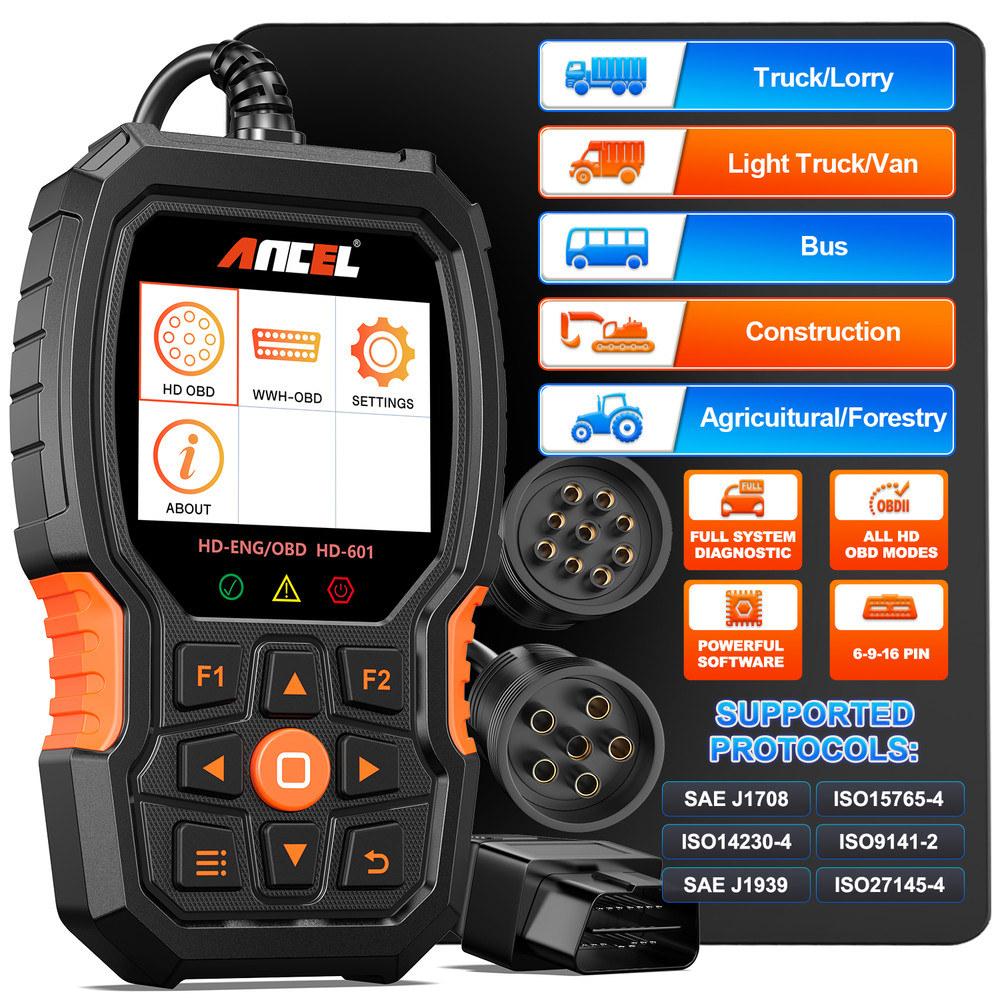 ANCEL HD601 Heavy Duty Truck Diagnostic Scanner Tool Code Reader Reset DPF ABS