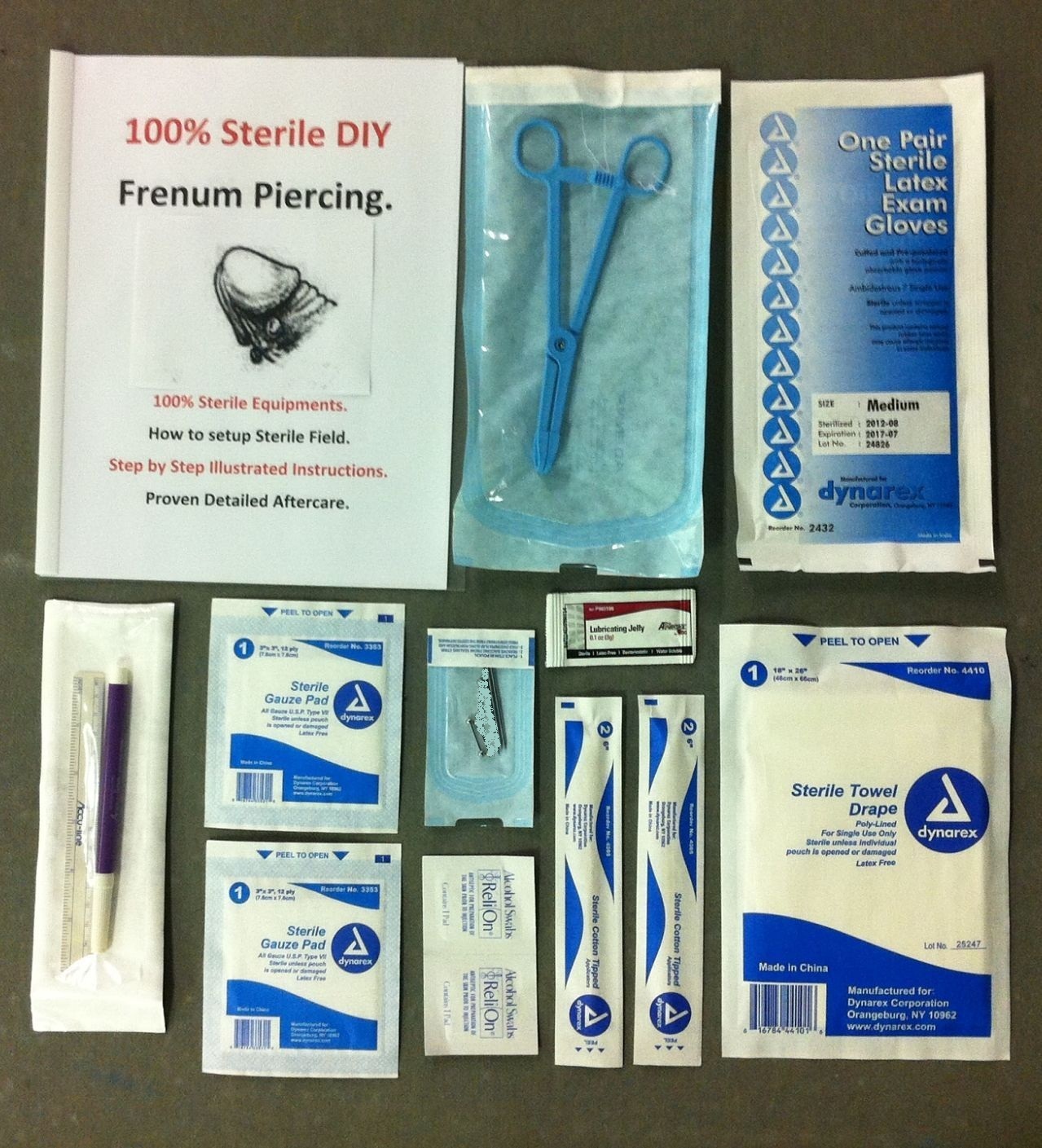 DIY EASY, SAFE & STERILE SINGLE 10G  FRENUM PIERCING KIT with FORCEPS & GUIDE.