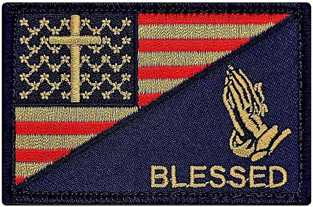 Blessed Praying Hand Cross USA Flag Subdued Patch ||2PC Hook Backing 3"x2"