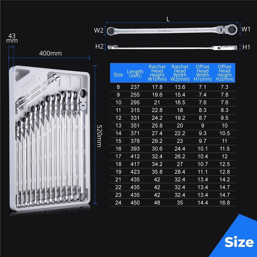 16PCS Extra Long Ratcheting Wrench Set, Gift for Men, Flex Head & Offset Fixe...