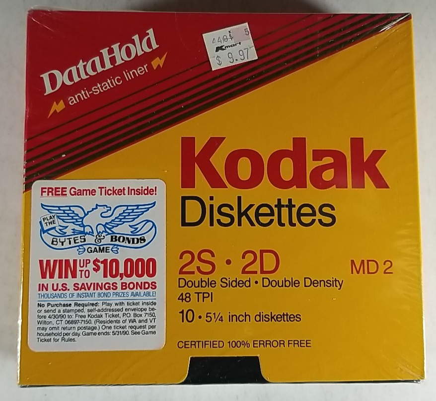 1987 Kodak 5 1/4" Diskettes 2S 2D Double Sided Density 10 Computer Discs NEW