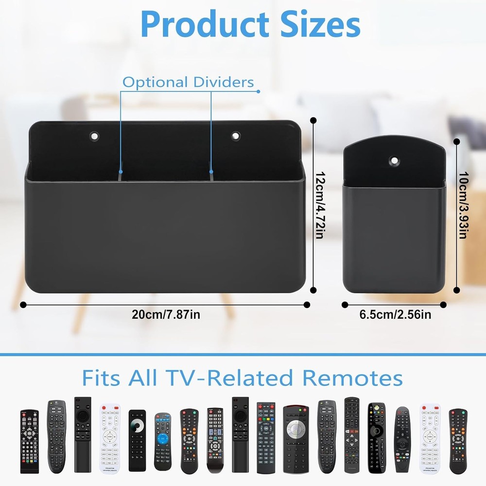 3 Pack Remote Control Holder Wall Mount Black