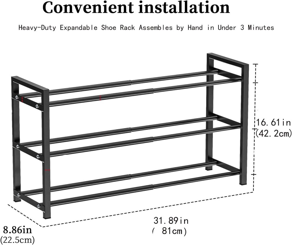 EKETE Expandable Shoe Rack,Adjustable and Stackable 3-Tier Shoe Rack Organizer,