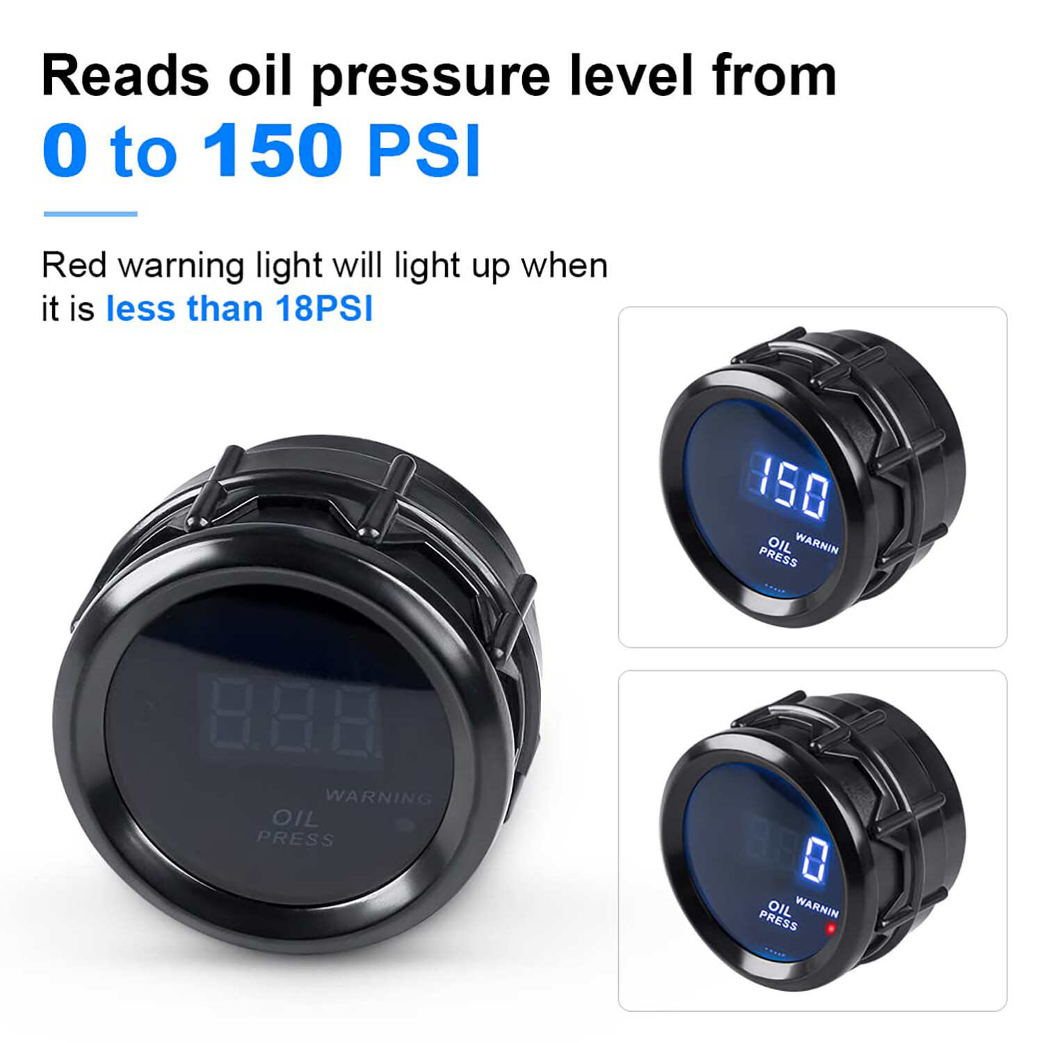 2" 52mm Digital LED Electronic Oil Pressure Gauge Meter W/Sensor 0-150 PSI