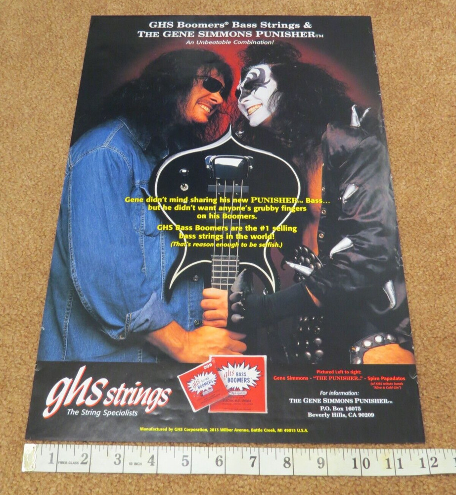 KISS PROMOTIONAL POSTER - GENE SIMMONS GHS BASS GUITAR STRINGS V2 SPIRO