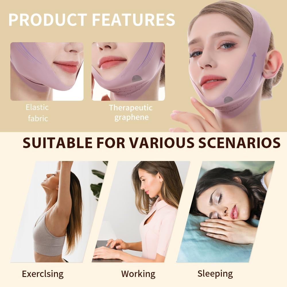 V Line Lifting Mask, Chin Strap for Sleeping, Reusable Double Medium, Pink