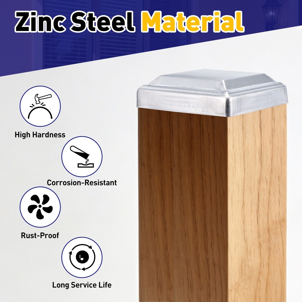 3Pcs Fence Post Cap, Galvanized Deck Post Caps Fit 4.8" x 2.4" Pipe, Silver