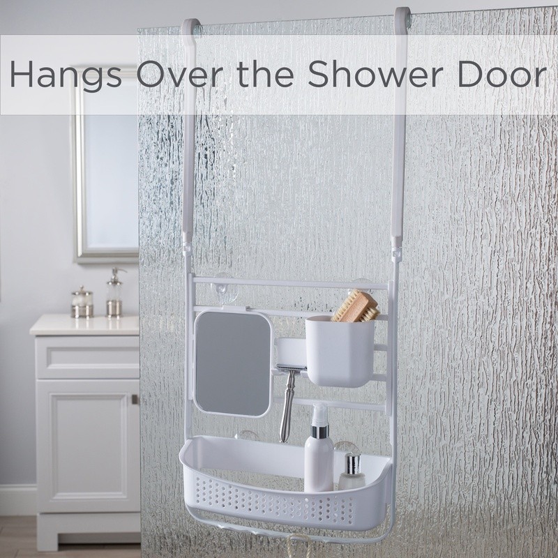 Deluxe Flex Adjustable Shower Caddy Organizer W/ Hooks Storage Baskets Mirror US