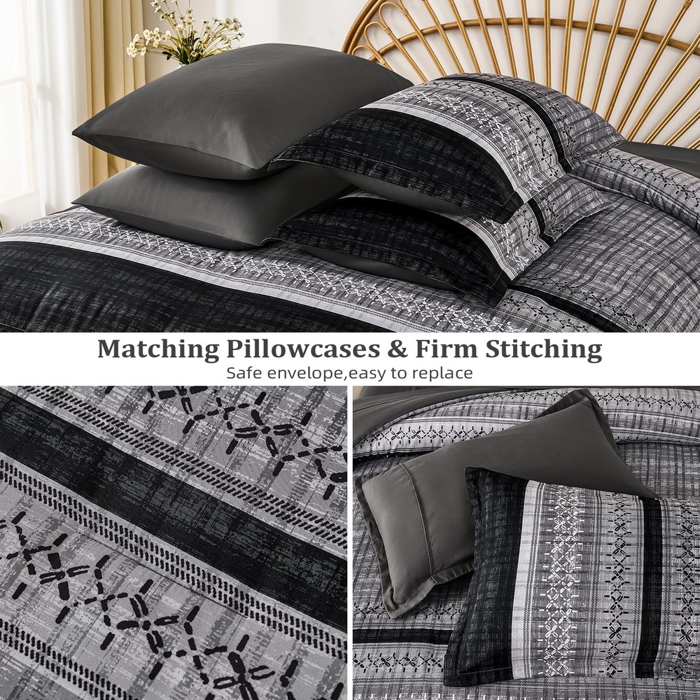 Dintszyayue Black Comforter Set King Size, 8 Pieces Boho 90“×103”,
