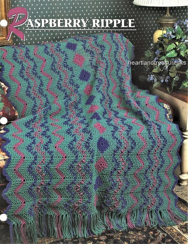 Raspberry Ripple  Annie's Attic Crochet Afghan Pattern Leaflet