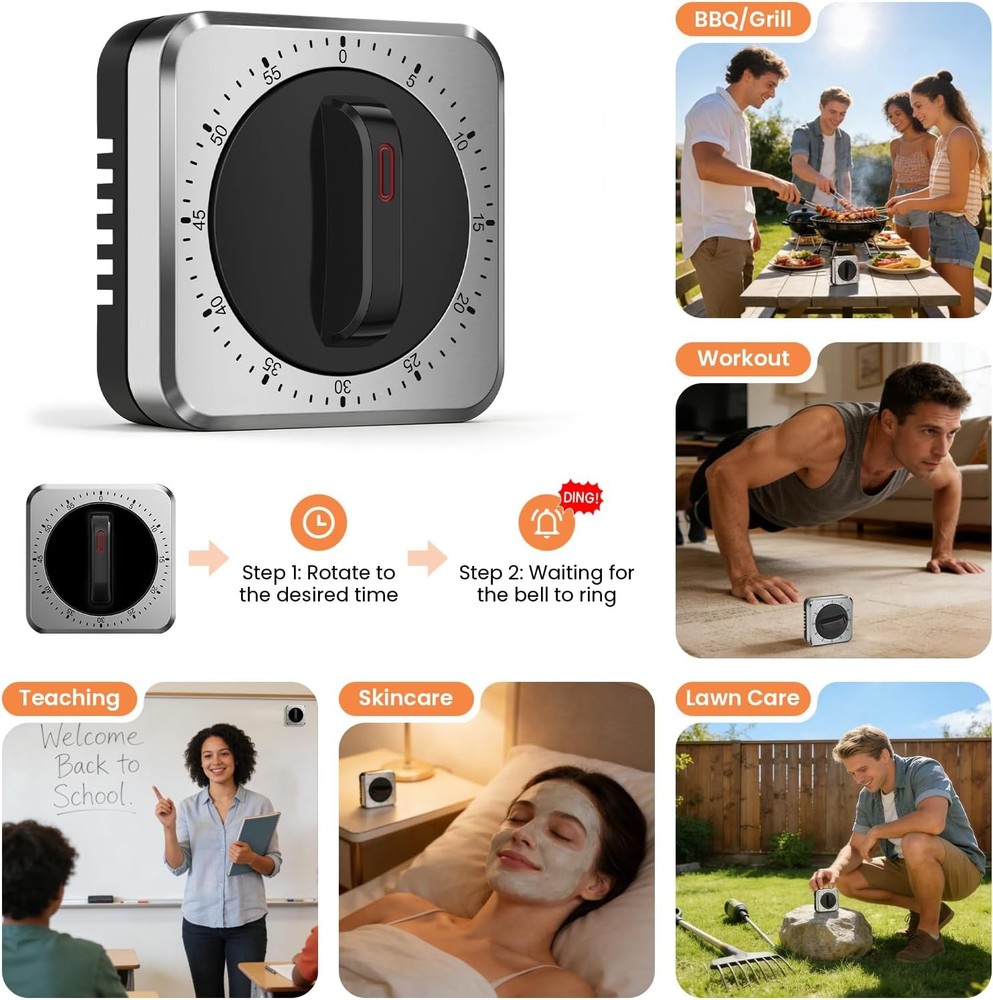 Mechanical Kitchen Timer with Magnet: Wind up Cooking Timer Clock with Loud Alar