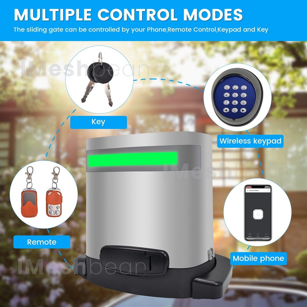 1800LBS Automatic Sliding Gate Opener Rack Driven APP+Keypad+4 Remote Controls