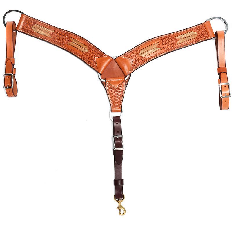 Western Natural Leather Basket TooledvLeather 2.5" Breast Collar/Rawhide Braid