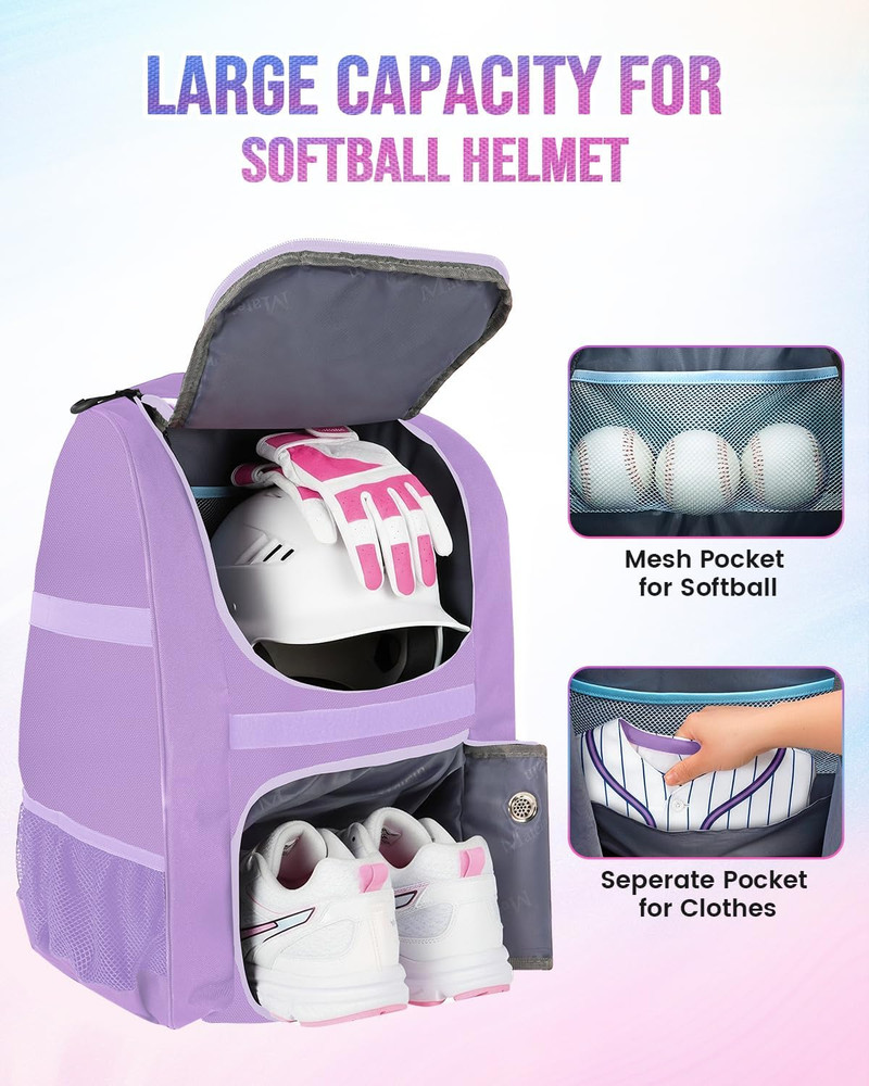 Softball Bag, Lightweight Baseball Backpack with Shoe Compartment, Baseball Bag