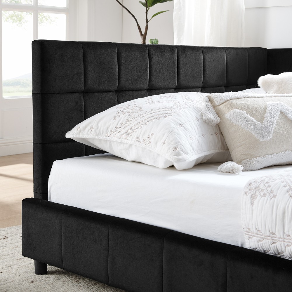 Full Size Upholstered Tufted Bed Frame, Sofa Bed Frame with Comfortable Backrest