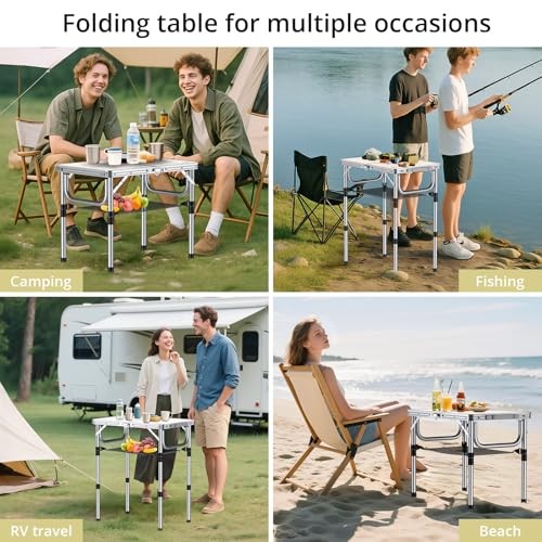 Folding Camping Table, Aluminum 24" x 16" Adjustable Height Small Silver