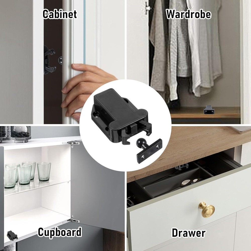 4 Pack Push Latches for Cabinets Push to Open Self-Locking Drawer Door Hardware