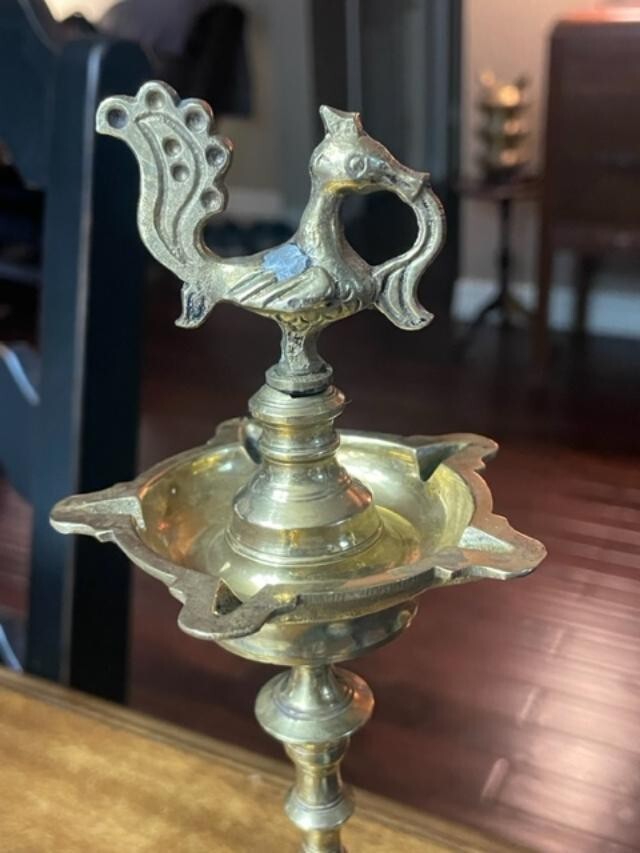 11"Brass Incense Stand with Peacock on Top