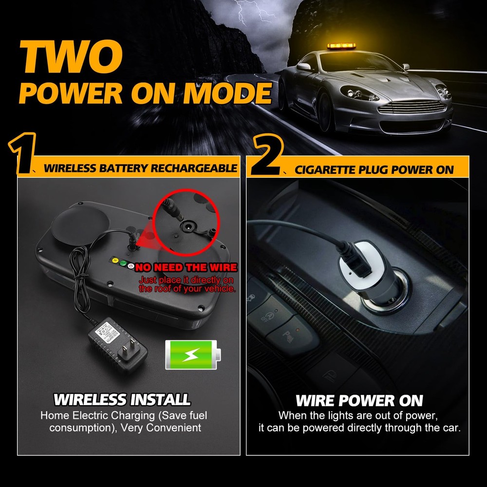 Rechargeable Strobe Light Amber Wireless Battery, 17 Flashing Mode,
