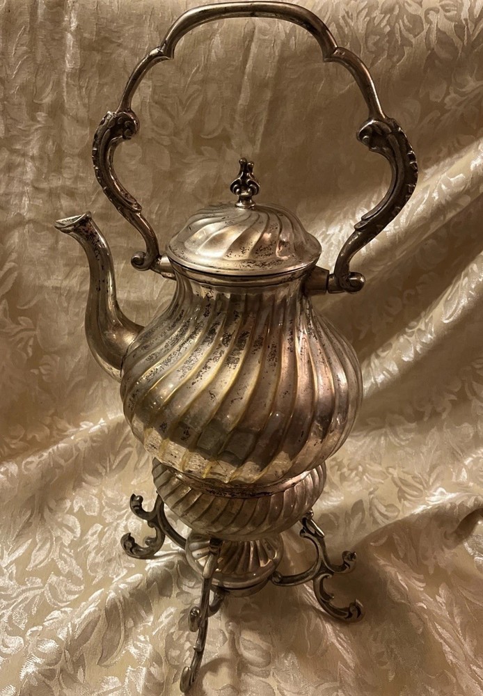 Antique Silver-Plated Coffee/Tea Server With Stand And Warmer (heavy)
