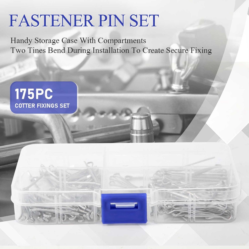 175Pc SPLIT PINS Cotter Fixings Set Assorted Sizes Zinc Plated Steel Hard2755