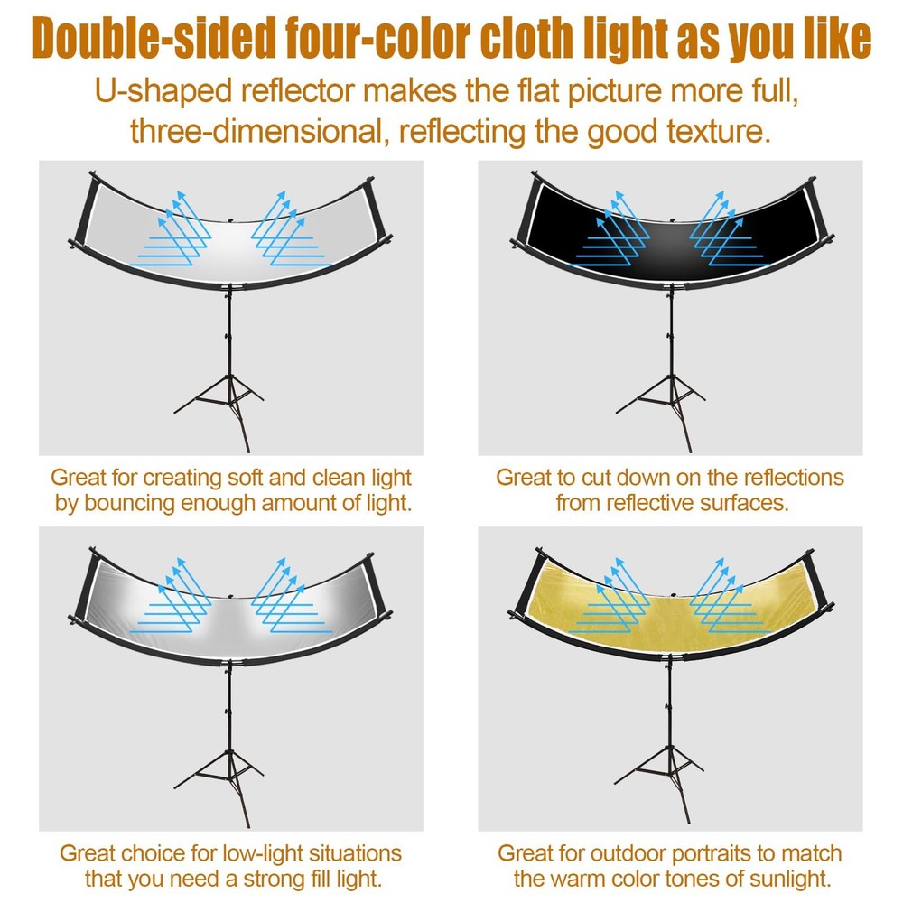 Clamshell Light Reflector Diffuser with Stand and Carrying Bag, 70"x24"/180x6...