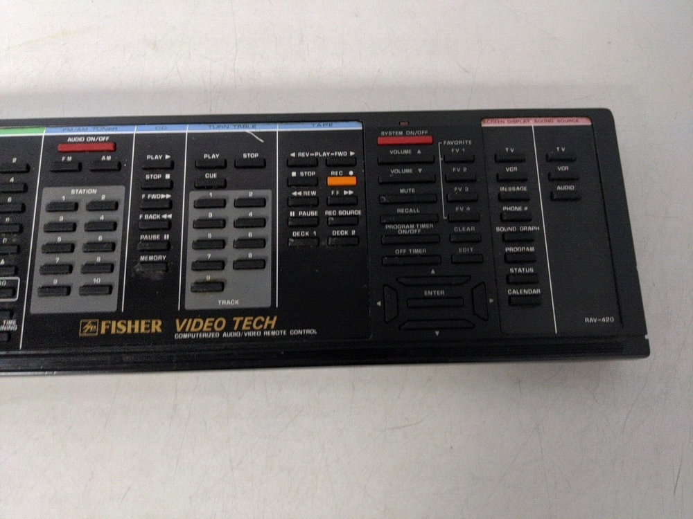 FISHER VIDEO TECH COMPUTERIZED AUDIO/VIDEO REMOTE CONTROL RAV-420