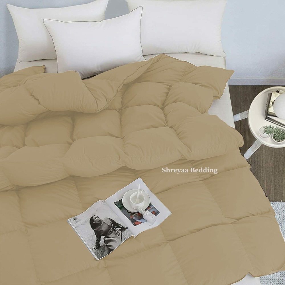 Branded Down Alternative Comforter Egyptian Cotton Taupe Solid Cal King Size