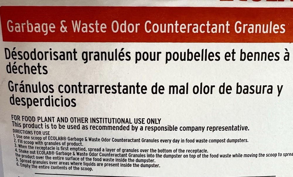 ECOLAB 17.5 Pound Bucket Garbage Can Dumpster Food Waste Oder Control Granules