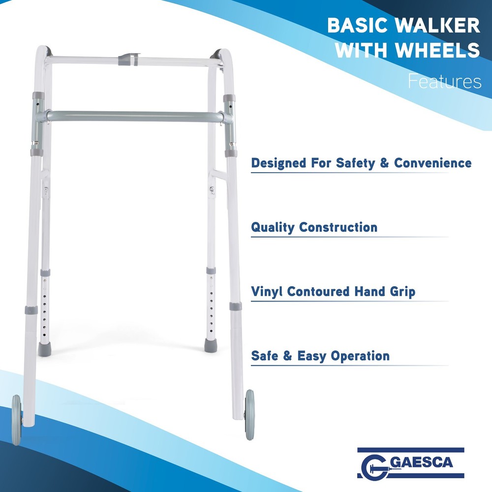 GAESCA Aluminum Reciprocal Walker with Front Wheels, Adjustable Height