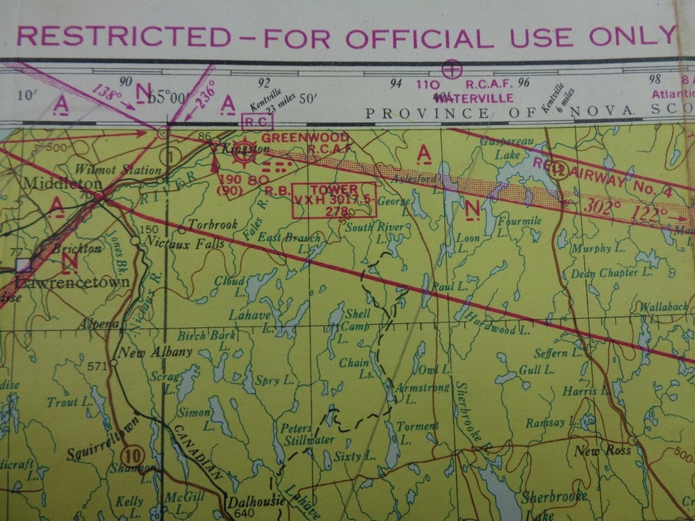 WW2 (1945) "RESTRICTED" RCAF Map "ACTIVE AIR DEFENCE ZONE - OFFICIAL USE ONLY"