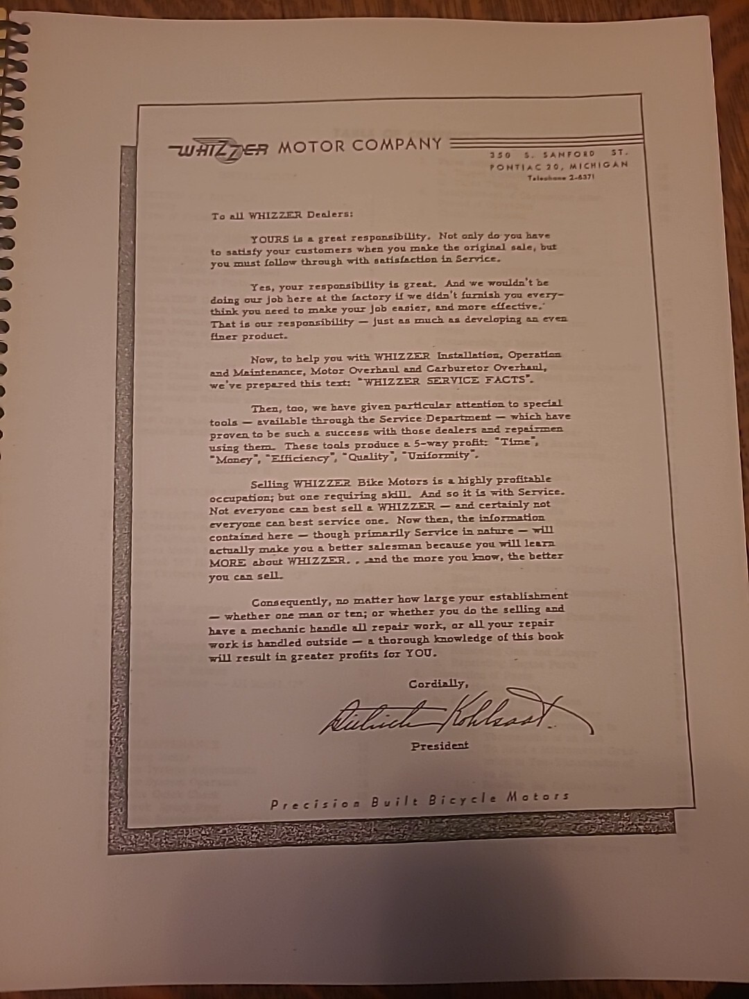 Whizzer Service Facts Spiral Bound