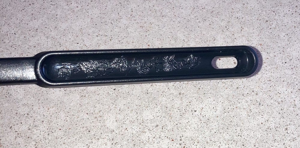 14 Inch Black Plastic Solid Basting Spoon Embossed Leaf Pattern Handle USA