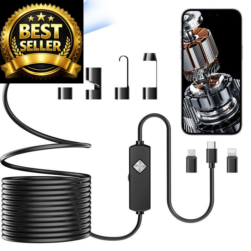 Endoscope with Light, 1920P HD Borescope 8 Adjustable LED 16.4FT, black