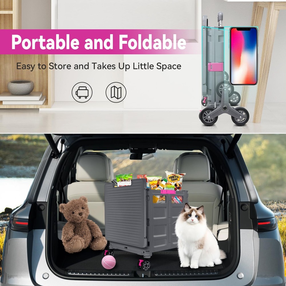 Foldable Utility Cart Portable Crate Rolling Dolly with Telescopic Handle Can