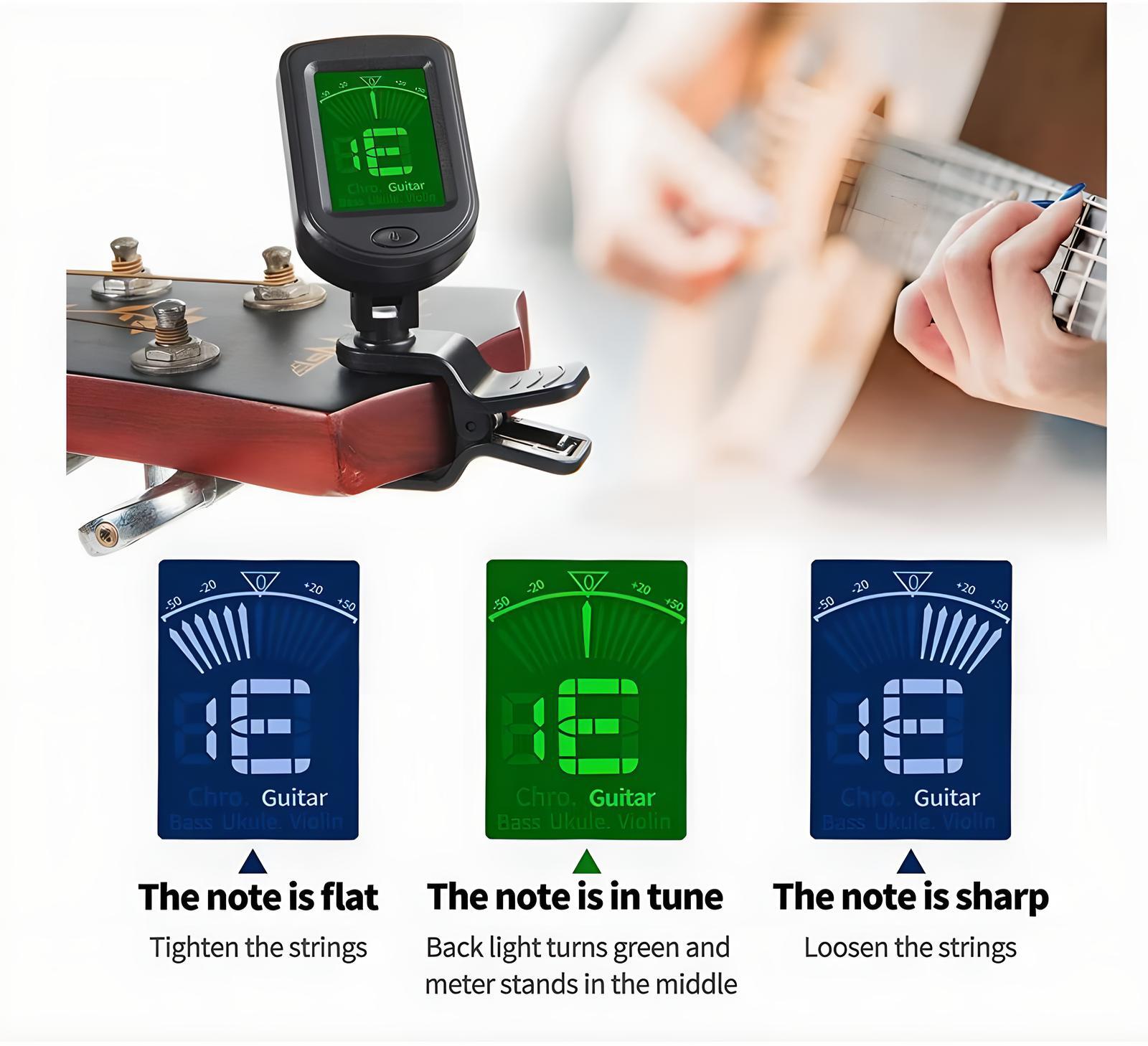 LCD Clip On Chromatic Acoustic Tuner Electric Guitar Banjo Violin Bass Ukulele