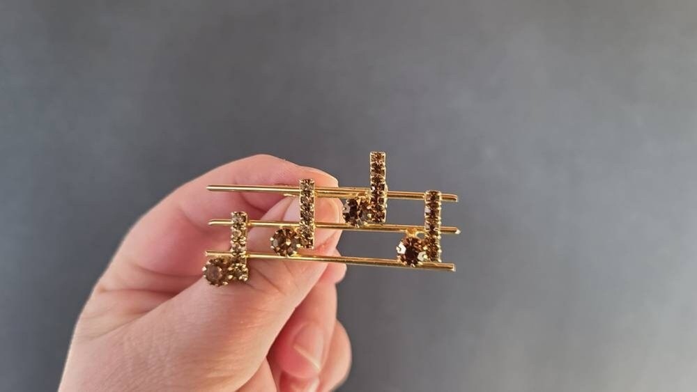 Rhinestone Musical Notes Brooch