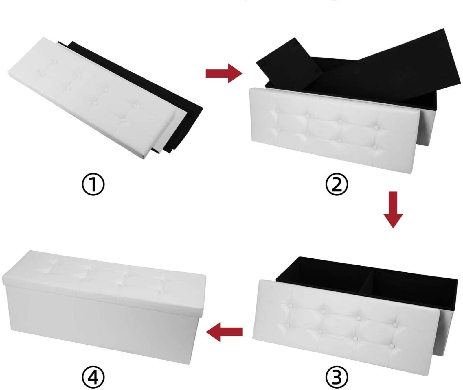 Faux Leather Folding Storage Ottoman Bench 43 inch - White