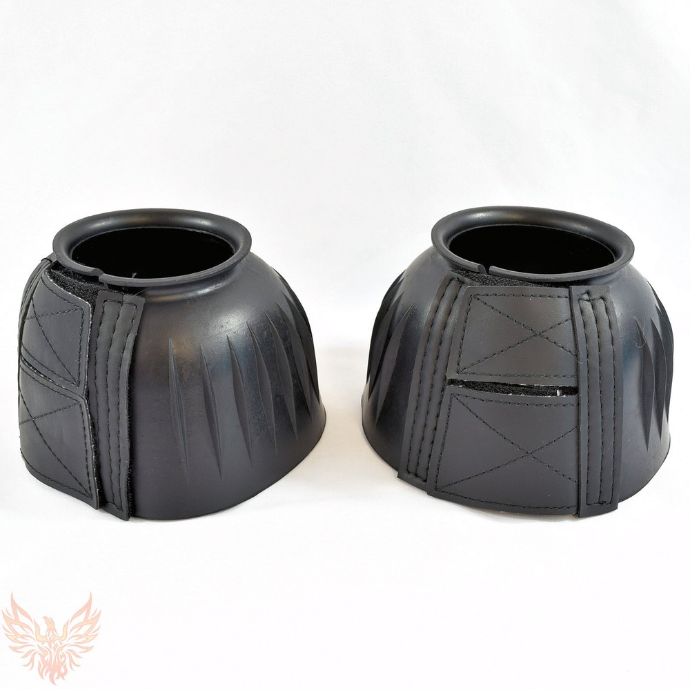Intrepid Int Ribbed Bell Boots Medium Black with Double Hook & Loop Fasteners