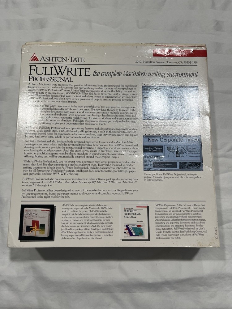 Vintage Mac Apple Software Ashton Tate FullWrite Professional. Complete