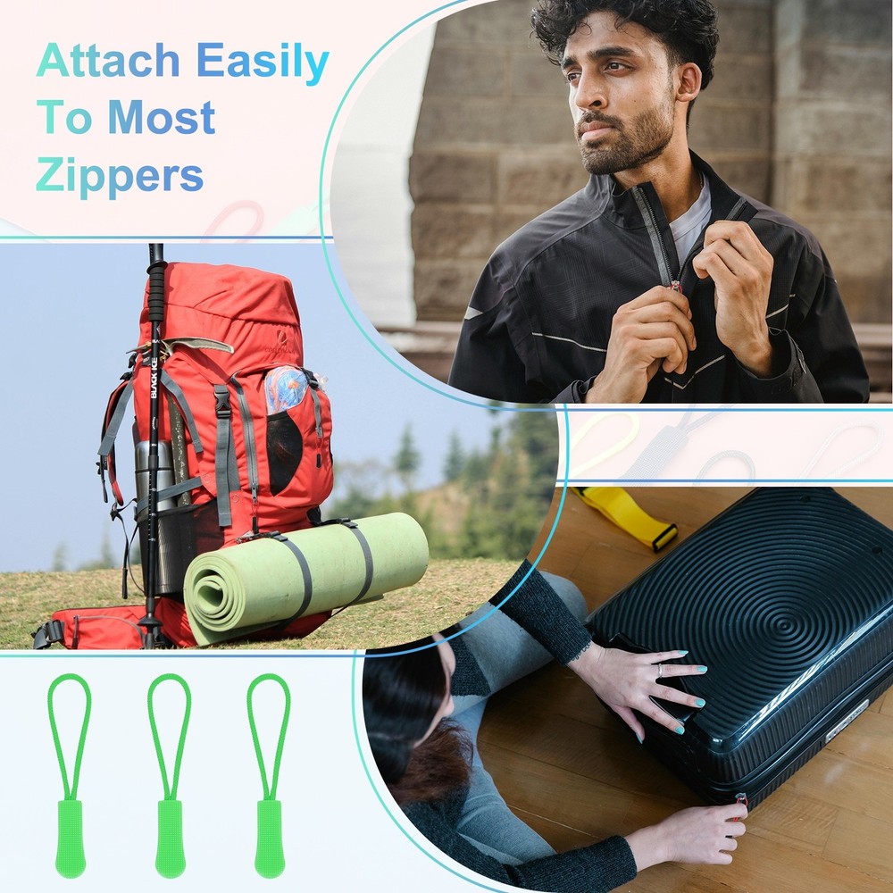 2.6" Zipper Pulls Replacement, 100 Pcs Nylon Cord Extension, Light Green