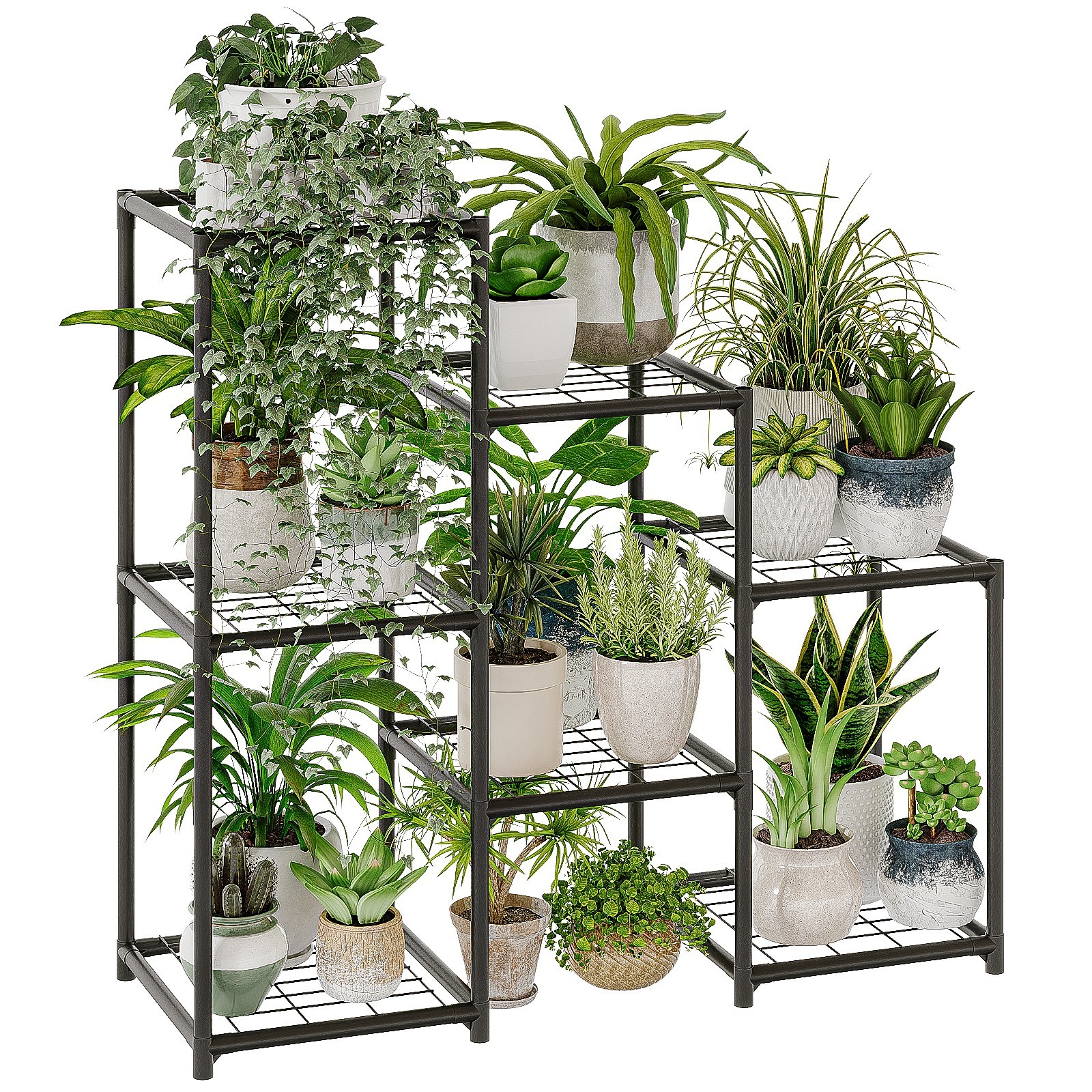 Bamworld Black Plant Stand Outdoor Metal Plant Shelf 3 Tiers Ladder Plant Holder