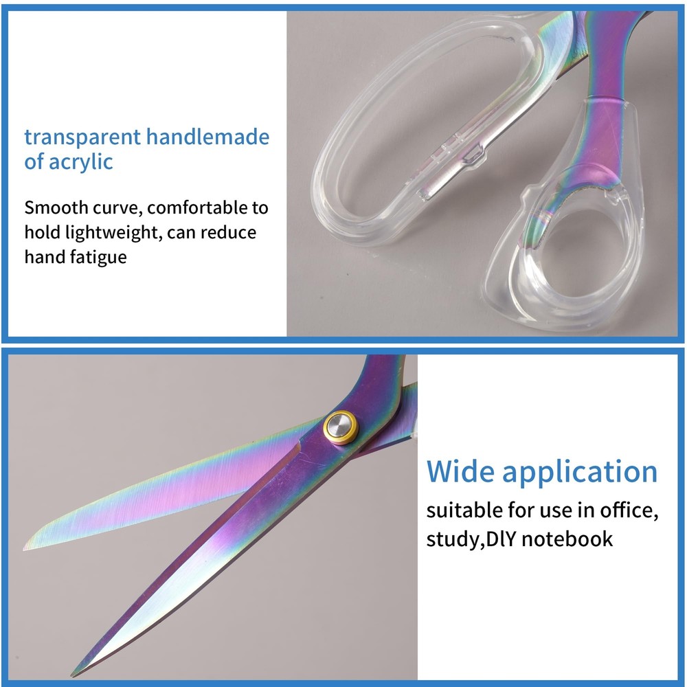 Acrylic Rainbow Scissors, 9” Ultra-Sharp Titanium Coated Blades and Sharp