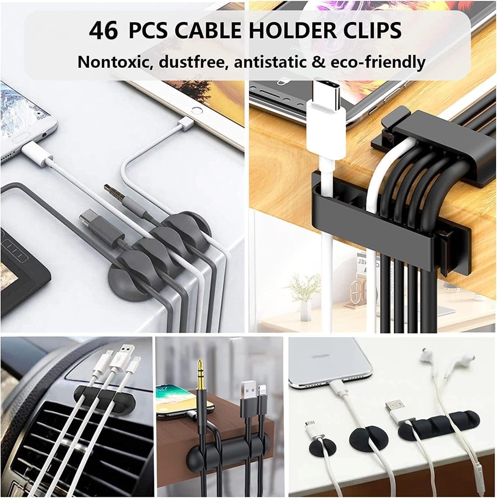 Cord Management Organizer Kit 4 Cable Sleeve split with 41Self Adhesive Cable...