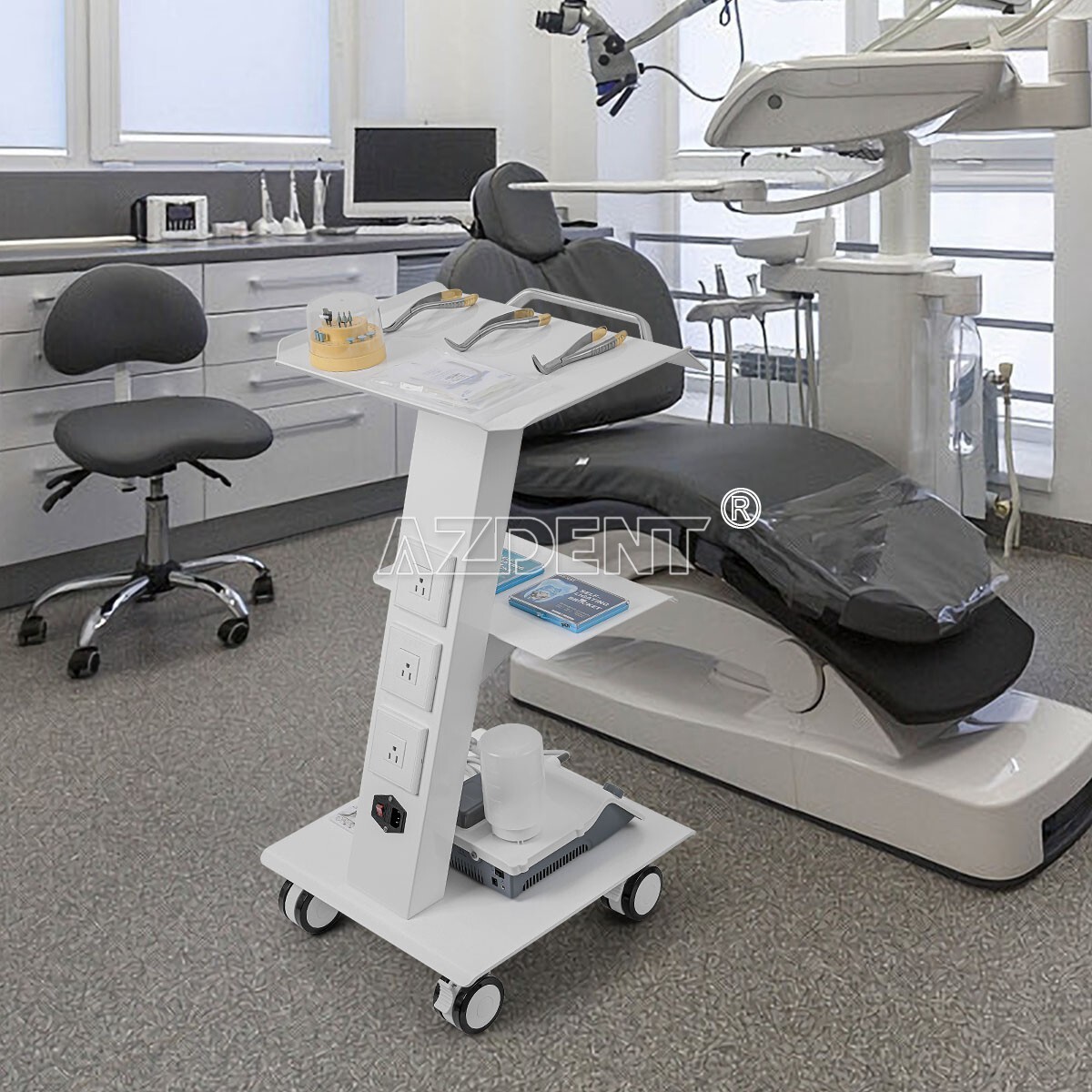 AZDENT Mobile Dental Cart Trolley Cabinet/Portable Delivery Unit Air Compressor