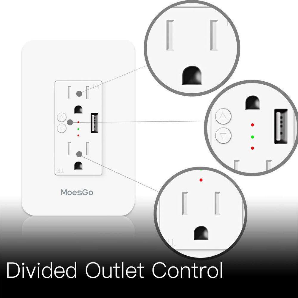 2 Pack Smart Power Wall Outlet with USB, WiFi Socket, 15 Amp Control