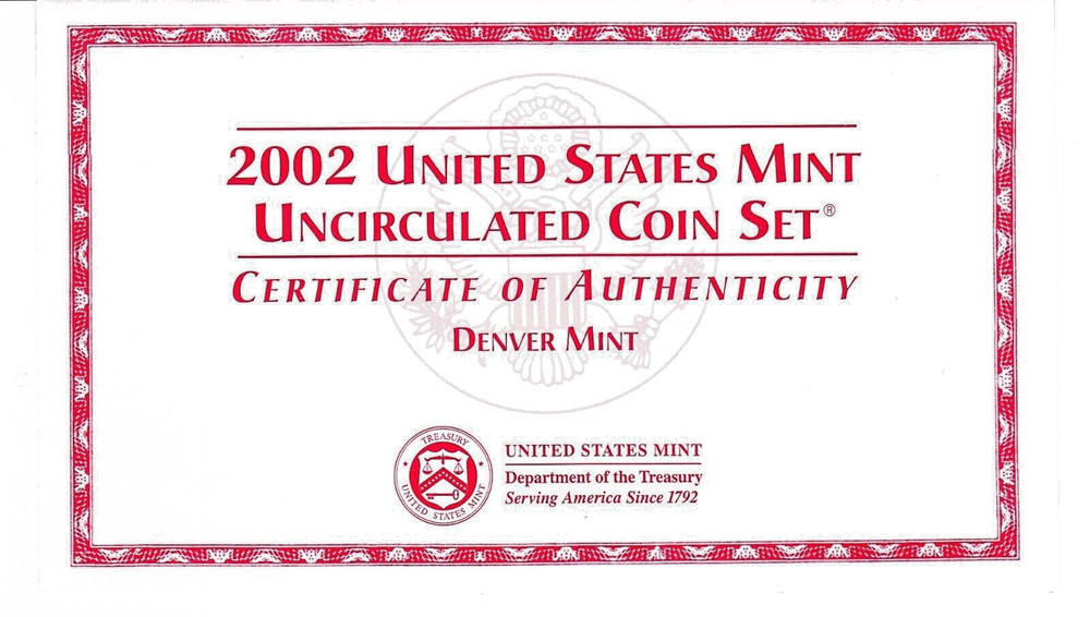 2002 U.S. Mint P&D Uncirculated Coin Set