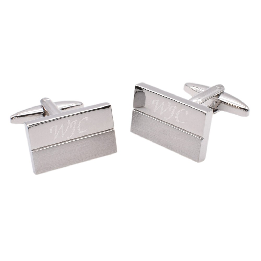 Personalised with Initials Half Shiny & Matt Rectangle Cufflinks in a Gift Box