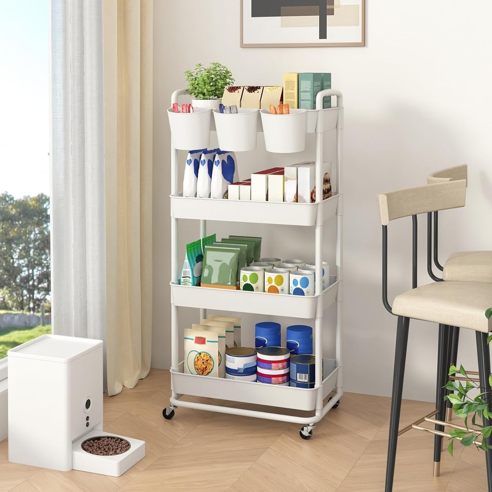 Compact 4-Tier Utility Rolling Cart with Lockable Wheels for Easy Mobility